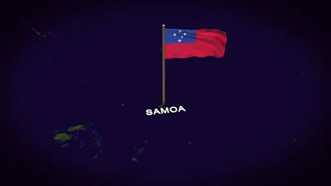 The Flag of Samoa on the World Map, Samoa map with flag 3d animation Stock Footage 306609603