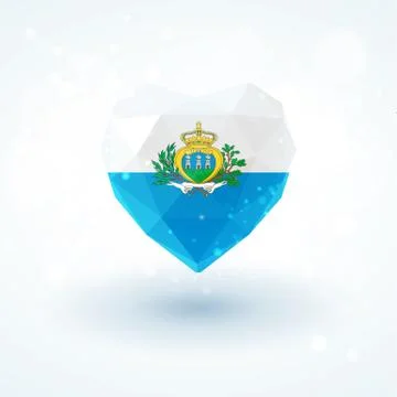 Flag of San Marino in shape diamond glass heart. Triangulation style Stock Illustration