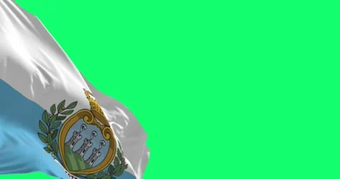 Flag of San Marino waving in the wind isolated on green background Stock Footage 296920161
