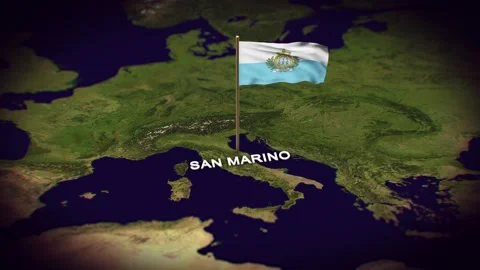The Flag of San Marino on the World Map, San Marino map with flag 3d animation Stock Footage 306613907