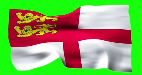 Flag of Sark realistic waving on green screen. Seamless loop animation with.. Stock Footage 280998432