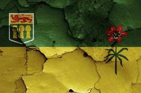 Flag of Saskatchewan painted on cracked wall Stock Illustration