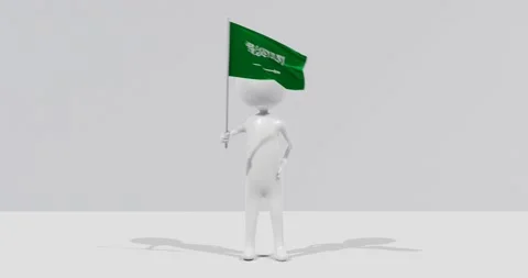 Flag of Saudi Arabia. 3D Character holding waving Portuguese flag 4K UHD 60FPS Stock Footage 222555682
