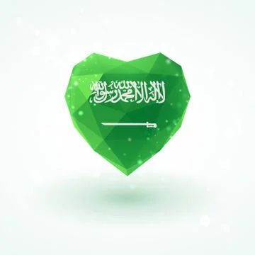 Flag of Saudi Arabia in shape diamond glass heart. Triangulation style Illustrazione stock