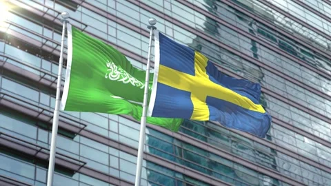 Flag of Saudi Arabia VS Flag of Sweden Stock Footage 343556149