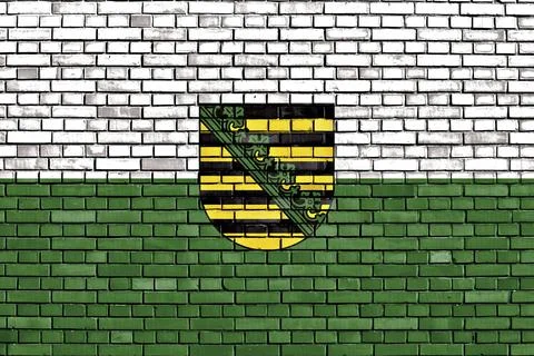 Flag of Saxony painted on brick wall イラスト素材