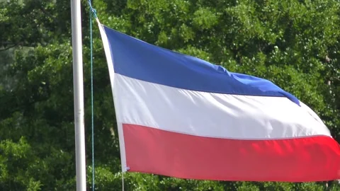 A flag of Schleswig Holstein blows in the wind on a flagpole2 Video stock 134651341