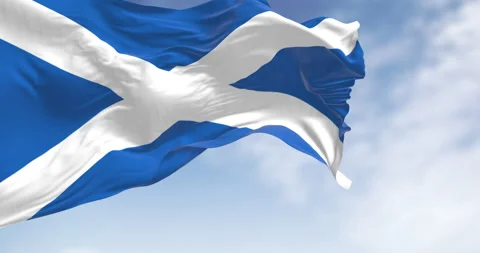 The flag of Scotland waving in the wind on a clear day Stock Footage 321940173