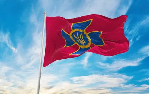 Flag of Security Service , Ukraine at cloudy sky background on sunset, panora Stock Illustration