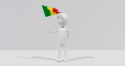 Flag of Senegal. 3D Character holding and waving flag 4K UHD 60FPS Video stock 228563133