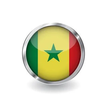 Flag of senegal, button with metal frame and shadow. senegal flag vector icon Stock Illustration