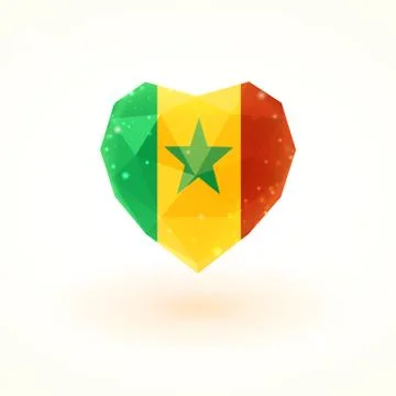 Flag of Senegal in shape diamond glass heart. Triangulation style Illustrazione stock
