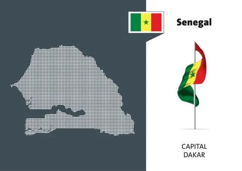 Flag of Senegal on white background. Dotted map of Senegal Stock Illustration