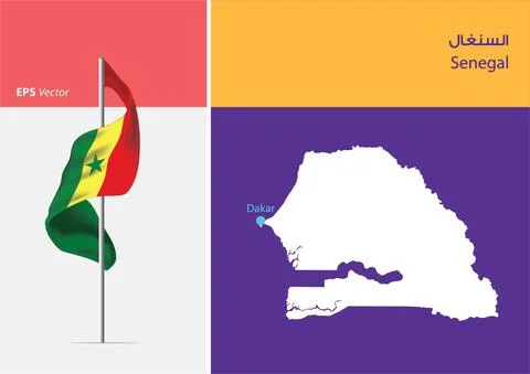 Flag of Senegal on white background with Map Stock Illustration