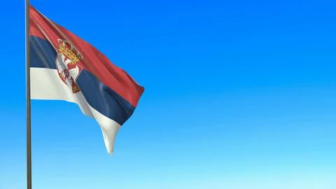 Flag of serbia waving in the wind on flagpole against the sky 3d-rendering 스톡 일러스트