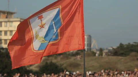 Flag of Sevastopol fly over the crowd Stock Footage 40254987