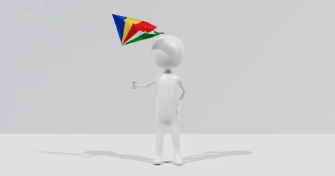 Flag of Seychelles. 3D Character holding and waving flag 4K UHD 60FPS Stock Footage 228563231