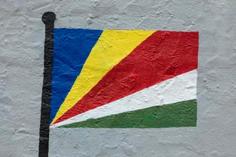 Flag of Seychelles, painted on a wall Foto stock