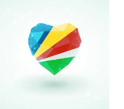 Flag of Seychelles in shape diamond glass heart. Triangulation style 스톡 일러스트