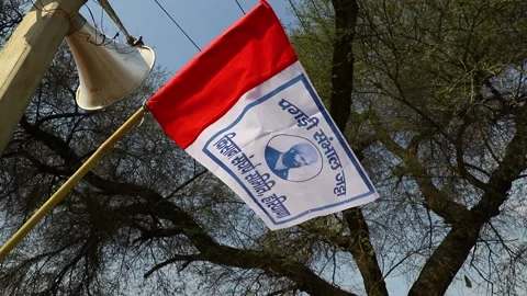 Flag of shaheed bhagat singh during the farmers protest. Stock Footage 150649390