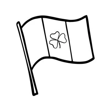 Flag with shamrock for St. Patrick s Day. Doodle style illustration Stock Illustration