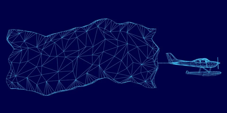 Flag is shown with a plane flying through it. The flag is blue and the plane is Illustrazione stock