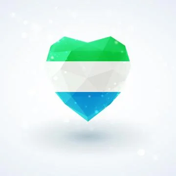 Flag of Sierra Leone in shape diamond glass heart. Triangulation style 스톡 일러스트