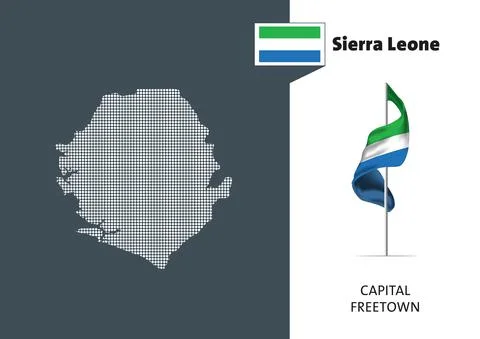 Flag of Sierra Leone on white background. Dotted map of Sierra Leone Stock Illustration