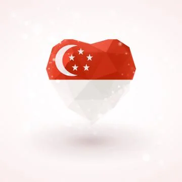 Flag of Singapore in shape diamond glass heart. Triangulation style 스톡 일러스트