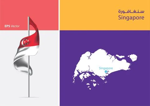 Flag of Singapore on white background with Map Stock Illustration