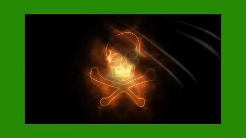 Flag of skull and bone icon smoke fire effect green screen background Stock Footage 296666977