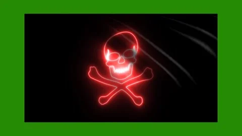 Flag of skull and bone icon red light effect green screen background Stock Footage 296666998
