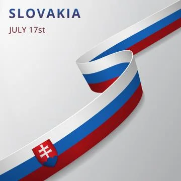 Flag of Slovakia. 17th of July. Vector illustration. Wavy ribbon on gray back Stock Illustration