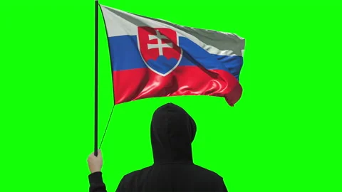 Flag of Slovakia and unknown man, alpha matte Stock Footage 143204000