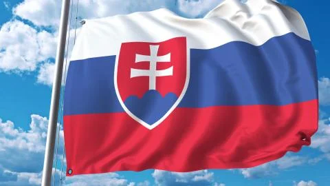 Flag of Slovakia on sky background. 3D rendering Stock Illustration