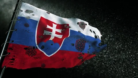 The flag of Slovakia is torn and marked with the virus of covid-19 . 動画素材 127199590