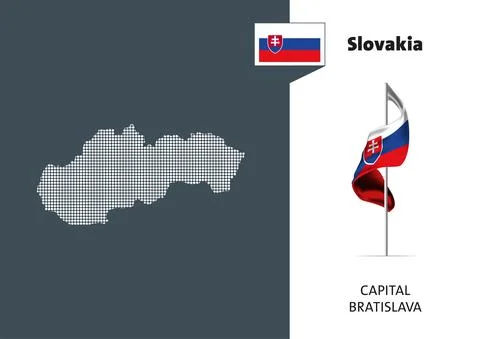 Flag of Slovakia on white background. Dotted map of Slovakia Stock Illustration