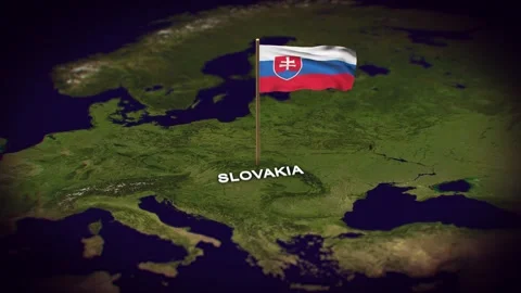 The Flag of Slovakia on the World Map, Slovakia map with flag 3d animation Stock Footage 306599163
