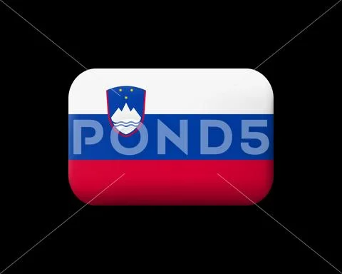 Flag of Slovenia. Matted Vector Icon and Button. Rectangular Shape Stock Illustration