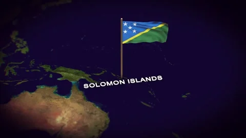 The Flag of Solomon Islands on the World Map, Solomon Islands flag 3d animation Stock Footage 306606313