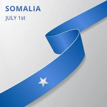Flag of Somalia. 1st of July. Vector illustration. Wavy ribbon on gray backgr Stock Illustration