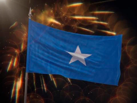 Flag of Somalia with fireworks display in the background Stock Illustration