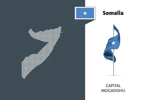 Flag of Somalia on white background. Dotted map of Somalia Stock Illustration