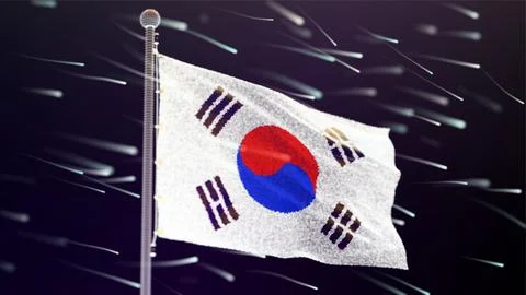 Flag of South Korea made of luminous dots, bottom view. Fluttering in the wind Stock Illustration