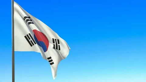 Flag of south korea waving in the wind on flagpole against the sky 3d-renderi Иллюстрация