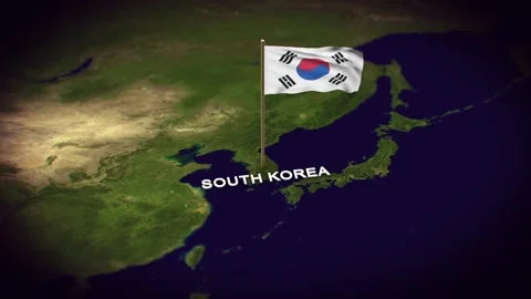 The Flag of South Korea on the World Map, South Korea map with flag 3d animation Stock Footage 289639623