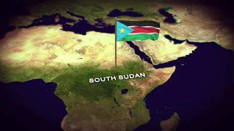 The Flag of South Sudan on the World Map, South Sudan map with flag 3d animation Stock Footage 289650742
