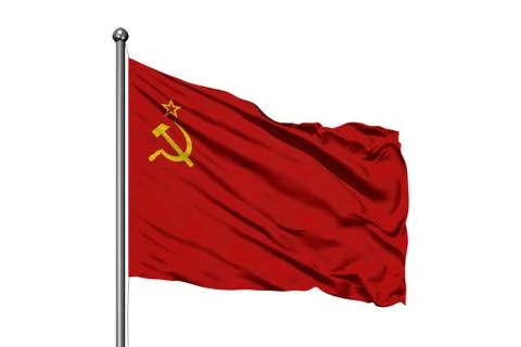 Flag of Soviet Union waving in the wind, isolated white background. USSR Flag Stock Photos