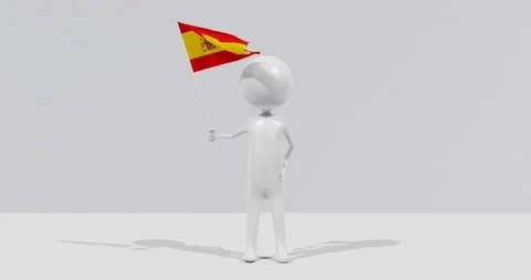 Flag of Spain. 3D Character holding and waving flag 4K UHD 60FPS Stock Footage 223317657