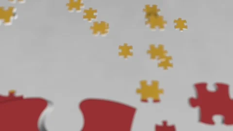 Flag of Spain being made with jigsaw puzzle pieces. Spanish problem solution Stock Footage 104240224